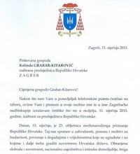 Čestitka kardinala Bozanića novoizabranoj predsjednici Republike Hrvatske Kolindi Grabar-Kitarović