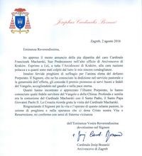 Kardinal Bozanić uputio pismo sućuti povodom smrti kardinala Macharskog