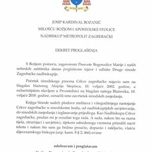 Dekret proglašenja izjava i odluka Druge sinode Zagrebačke nadbiskupije