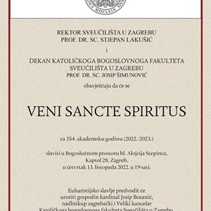 Veni Sancte Spiritus - svečana Misa na početku nove akad. god. 2022./2023. na Sveučilištu u Zagrebu 
