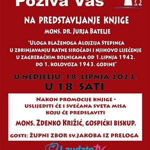 Predstavljanje knjige “Uloga blaženoga Alojzija Stepinca u zbrinjavanju ratne siročadi i njihovo liječenje u zagrebačkim bolnicama od 1. lipnja 1942. do 1. kolovoza 1943. godine” u Krašiću