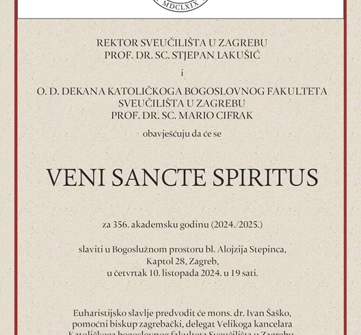 Zaziv Duha Svetoga za 356. akademsku godinu na Sveučilištu u Zagrebu