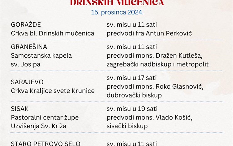 Nadbiskup Kutleša predvodi misno slavlje o spomendanu blažene s. Jule i susestara Drinskih mučenica