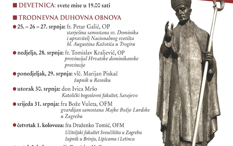 Treći dan devetnice uoči proslave blagdana bl. Augustina Kažotića, Zagreb - Peščenica