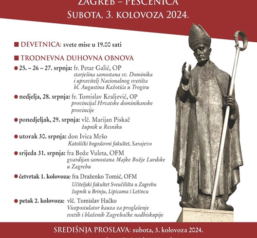 Prvi dan devetnice uoči proslave blagdana bl. Augustina Kažotića, Zagreb - Peščenica