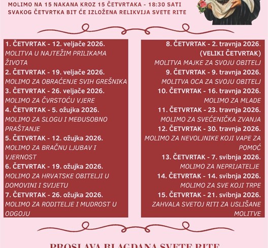 15 četvrtaka sv. Riti u Župi Svih svetih u Sesvetama